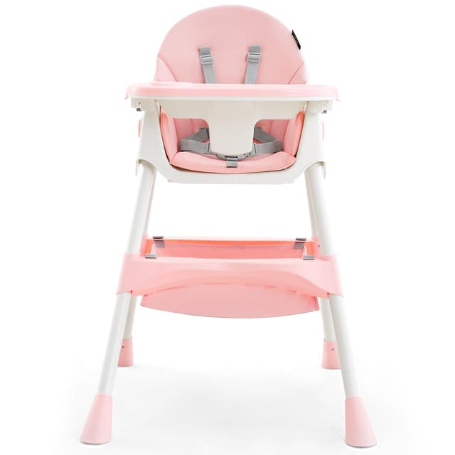 HARPPA 6-in-1 Convertible Baby High Chair for Toddlers, Foldable Highchair with Removable Tray for Eating & Playing, Adjustable 5-Point Safety Harness, Toddler High Chair with PU Cushion, Soft Blush