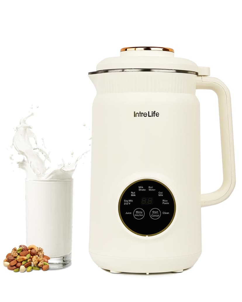 IntreLife 34 oz Nut Milk Maker Machine, 8 in 1 Soy Milk Maker with Nut Milk Bag, Plant Based Milk Maker for Almond, Oat, with Delay Start/Keep Warm/Self Cleaning, Cream