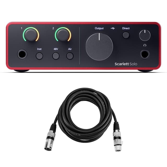 Scarlett Solo 4th Gen USB Audio Interface with XLR 10 Foot Mic Cable
