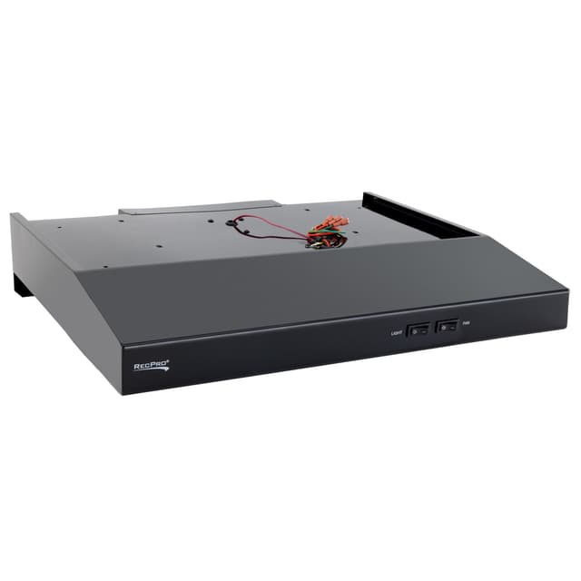 RecPro RV Range Hood with Charcoal Filter & LED Lamp | 12V DC Motor | 60W Energy Efficient | Built-in Charcoal Filter | Sleek Design | Hard-Wired Installation | 0.8A Fan Motor (Black)