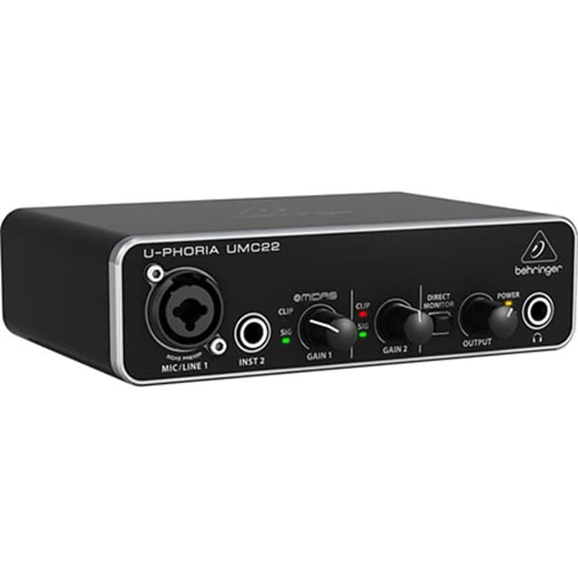 Behringer UMC22 Audiophile 2x2, 48 kHz USB Audio Interface with Midas Mic Preamplifier | For Recording Microphones and Instruments