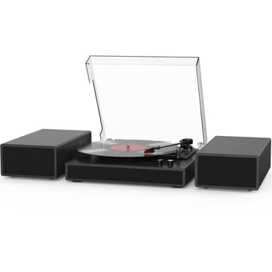 Record Player with 2X External Speakers Turntable Bluetooth Input Belt-Driven 3-Speed (33, 45, 78 RPM) LP Player Turntables for Vinyl Records with RCA Output, Aux in, Auto Stop, Black
