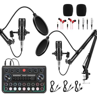 Znclces 2025 Upgraded Podcast Equipment Bundle for 2, Recording Studio Package with Pro Audio Interface(4 Customize SE) and Podcast Microphone for Gamer Podcasting, Recording, Singing, Streaming