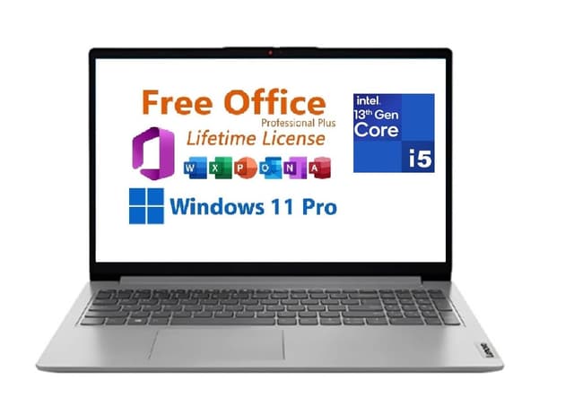 Lenovo IdeaPad 1i 15.6" FHD Laptop,with Lifetime Office,Intel Core i5-1335U, 16GB RAM, 512GB SSD,Intel Iris Xe Graphics,Wi-Fi 6,10 Hr Battery Win 11 Pro, Cloud Grey,