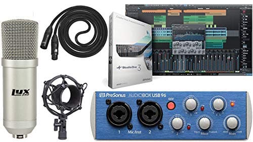 PreSonus AudioBox USB 96 Recording Bundle with Condenser Microphone Shockmount XLR Cable and Studio One Artist + Studio Magic Software (Interface Color May Vary in Blue or Black)