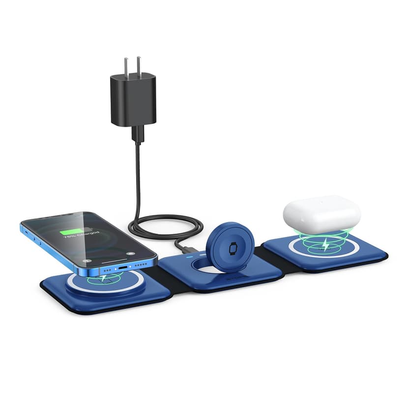 Wireless Charger 3 in 1,RTOPS Magnetic Travel Wireless Charging Station Multple Devices,GaN 3 in 1 Charging Station,Compatible for iPhone16/15/14/13/Pro/Max,iWatch,AirPods4/3/2/Pro(Adapter Includes)