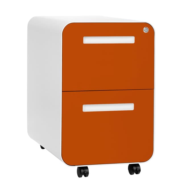 Laura Davidson Furniture Stockpile 2 Drawer Mobile File Cabinet with Lock - Under Desk Metal Filing Cabinet, Legal/Letter File Folders, Wheels and Stationary Feet, Pre-Assembled, White/Orange