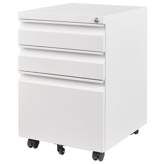 Letaya 3 Drawer Mobile File Cabinet with Lock, Under Desk Metal Filing Cabinets for Home Office Organizer Letters/Legal/A4(Fully Assembled-White)
