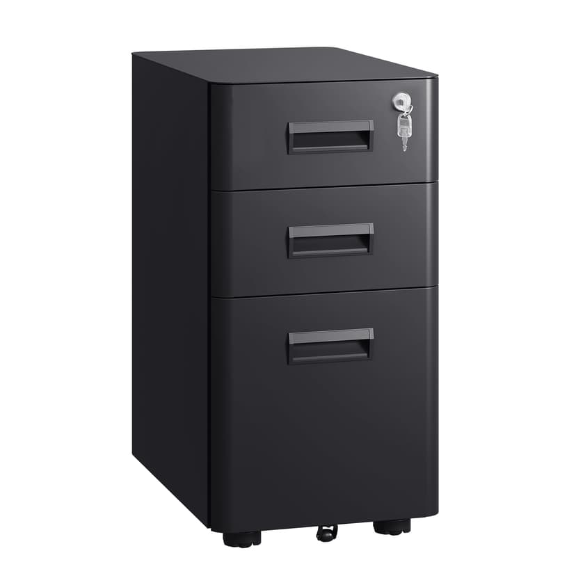 DEVAISE 3 Drawer Mobile File Cabinet with Lock, Under Desk Metal Filing Cabinet for Home Office Fits Legal/Letter/A4 Size, Fully Assembled Except Casters, Black