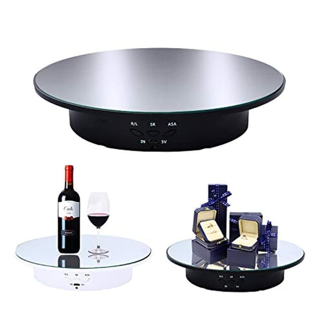 JAYEGT Motorized Rotating Display Stand, 7.87inch /17.6lbs Load, 360 Degree Electric Rotating Turntable for Photography Products, Jewelry, Cake,3D Model , Mirror Cover (Black/Button Control)
