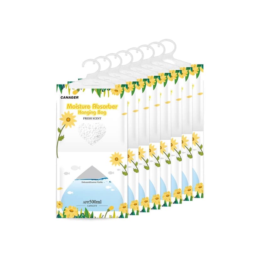 CANAGER Hanging Moisture Absorber, Fresh Scent Moistureproof Desiccant Hanging Bag,Dehumidifier Bag (8 packs) Hanging Closet Dehumidifier Bags, Moisture Absorb 12.5 oz