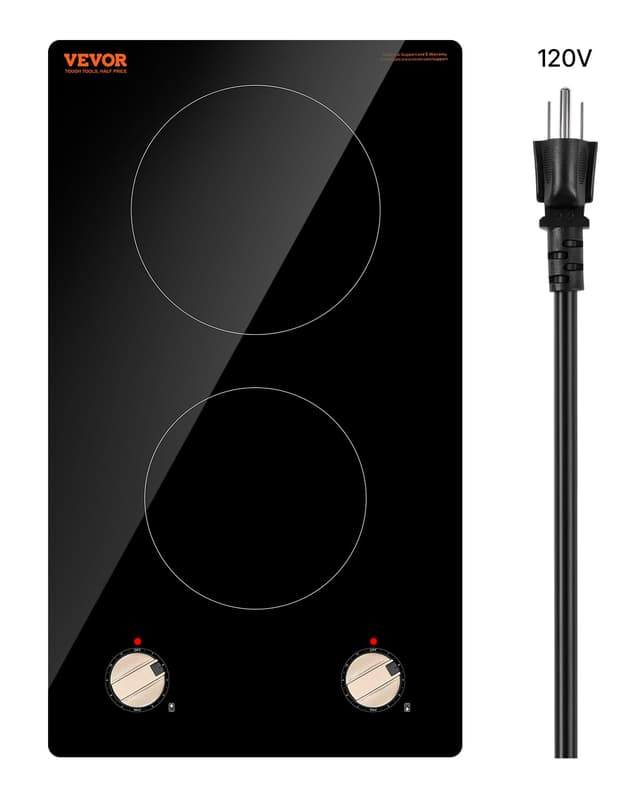 VEVOR Induction Cooktop, 1800W Electric Countertop Burner, 2 Burner Knob Control Stove, Built-in Induction Cooktop with 12 Temperature Settings, Glass Surface, Auto Shut-Off