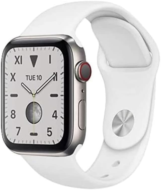 Apple Watch Series 5 (GPS + Cellular, 40MM) - Titanium Case with White Sport Band (Renewed)