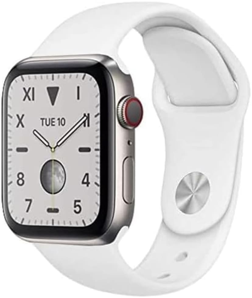 Apple Watch Series 5 (GPS + Cellular, 40MM) - Titanium Case with White Sport Band (Renewed)