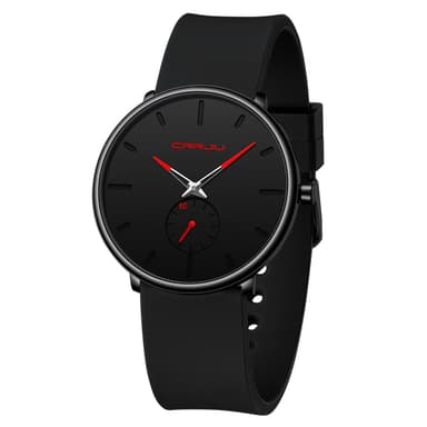 CRRJU Men’s Casual Stylish Waterproof Quartz Wristwatches, Fashion Simple Sport Watches for Men with Black Silicone Strap