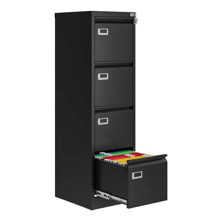 AFAIF 4 Drawer File Cabinet with Lock, Metal File Cabinets for Home Office,18" Deep Vertical Black Filing Cabinets Office Storage Cabinet for Letter/Legal / A4 / F4 Size, and File Folders
