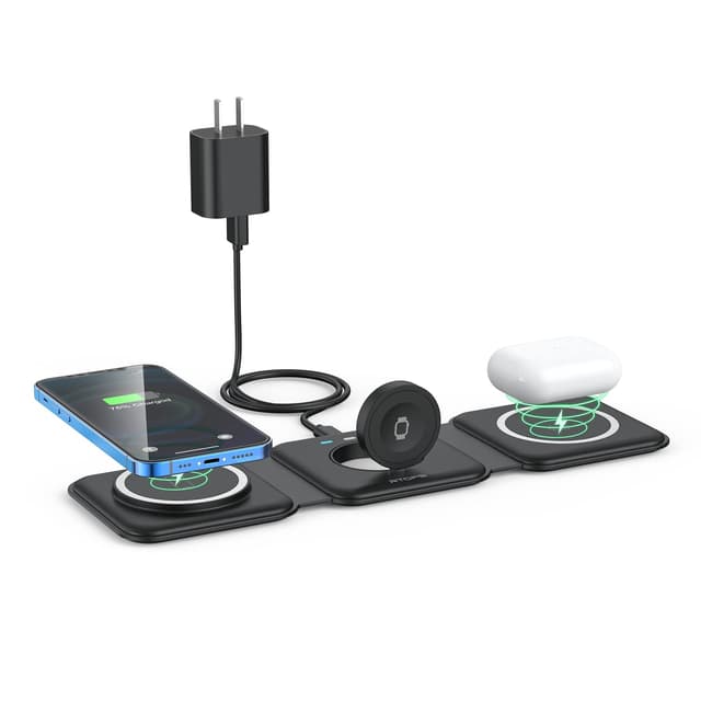 Wireless Charger 3 in 1,RTOPS Magnetic Travel Wireless Charging Station Multiple Devices,GaN 3 in 1 Charging Station,Compatible for iPhone16/15/14/13/Pro/Max,iWatch,AirPods4/3/2/Pro(Adapter Includes)