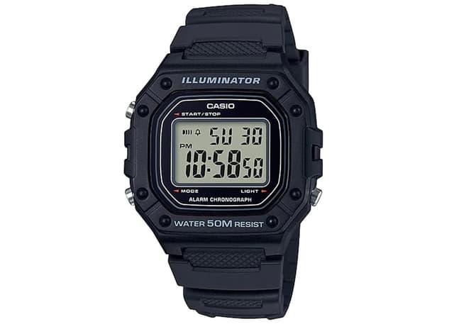 Casio W218H Series | Watches for Men | 50M WR | Black | 1/100 Second Stopwatch | 100 SEC Chronograph | LED Backlight | Daily Alarm | Hourly Time Signal | 7 Year Battery