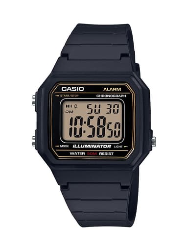 Casio W217H Series | Men’s Digital Watch | Black/Black | 50M WR | 1/100 Second Stopwatch | LED Backlight | 100 SEC Chronograph | Daily Alarm | Hourly Time Signal | 7 Year Battery