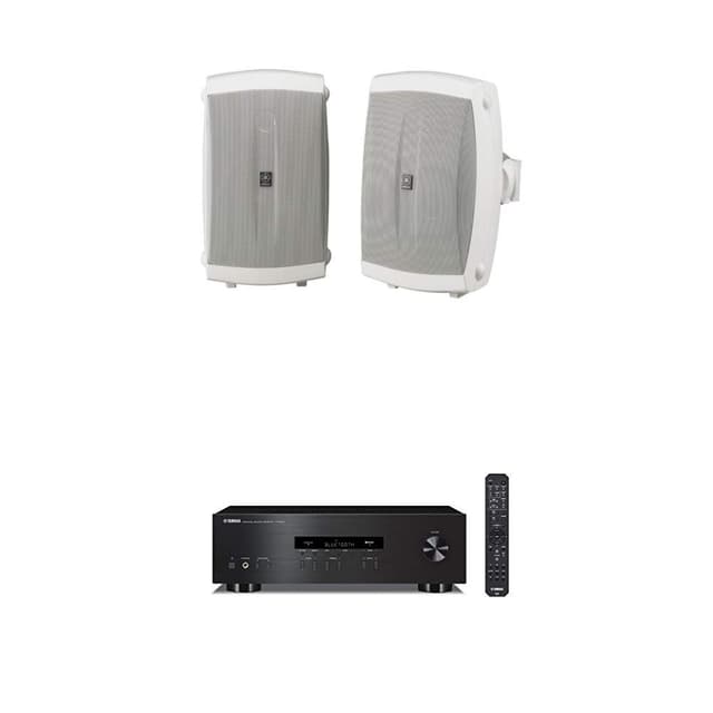 Yamaha NS-AW150WH 2-Way Indoor/Outdoor Speakers (Pair, White) with Yamaha R-S202BL Stereo Receiver