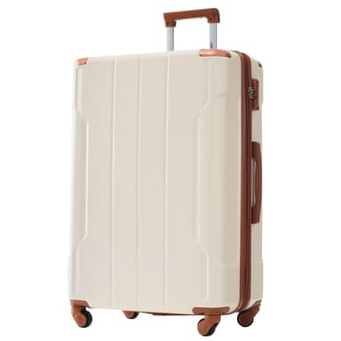 Merax 28 Inch Checked-Large Luggage with Wheels Aluminum Alloy Corner Hard Shell Suitcase TSA Luggage Suitcases for Travel Woman Men(White Brown)