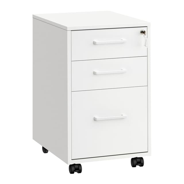 SONGMICS File Cabinet, Pre-Assembled Except Wheels and Handles, Office Filing Cabinet with Lock, for A4, Legal, Letter Sized Documents, 17.7 x 14.4 x 23.6 Inches, Matte White UOFC110W02