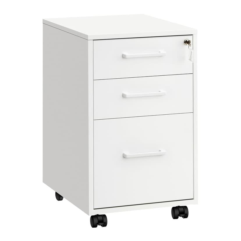 SONGMICS File Cabinet, Pre-Assembled Except Wheels and Handles, Office Filing Cabinet with Lock, for A4, Legal, Letter Sized Documents, 17.7 x 14.4 x 23.6 Inches, Matte White UOFC110W02