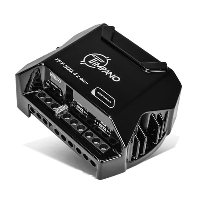 Timpano 4 Channel Amplifier Car Audio 4 x 125 Watts 2 Ohm, TPT-500.4 2 Ohm Small Mini Stereo Amp 12 Volts Full Range Class D - Bridgeable Car Amplifier