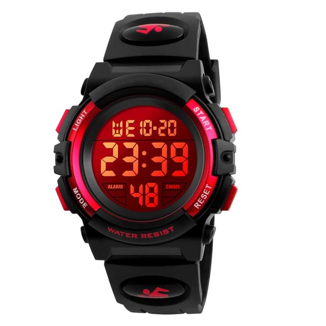 Dayllon Kids Digital Watch Boys Outdoor Sports 50M Waterproof Girls Watches Alarm Clock 12/24 H Stopwatch Calendar for Ages 3-15 Boy Girl Wristwatch Kids Gift,Red X