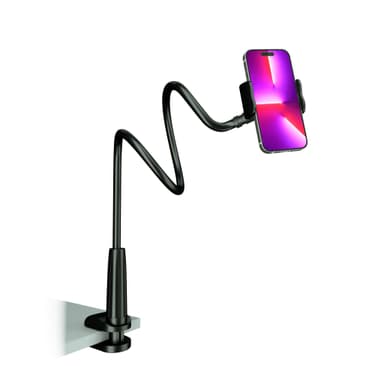 MAGIPEA Cell Phone Clip Bed Stand Holder, with Grip Flexible Long Arm Gooseneck Bracket Mount Clamp for Desk, Compatible with iPhone 17/16 Pro Max, 15, 14 or Other 3.5-7" Devices (Black)