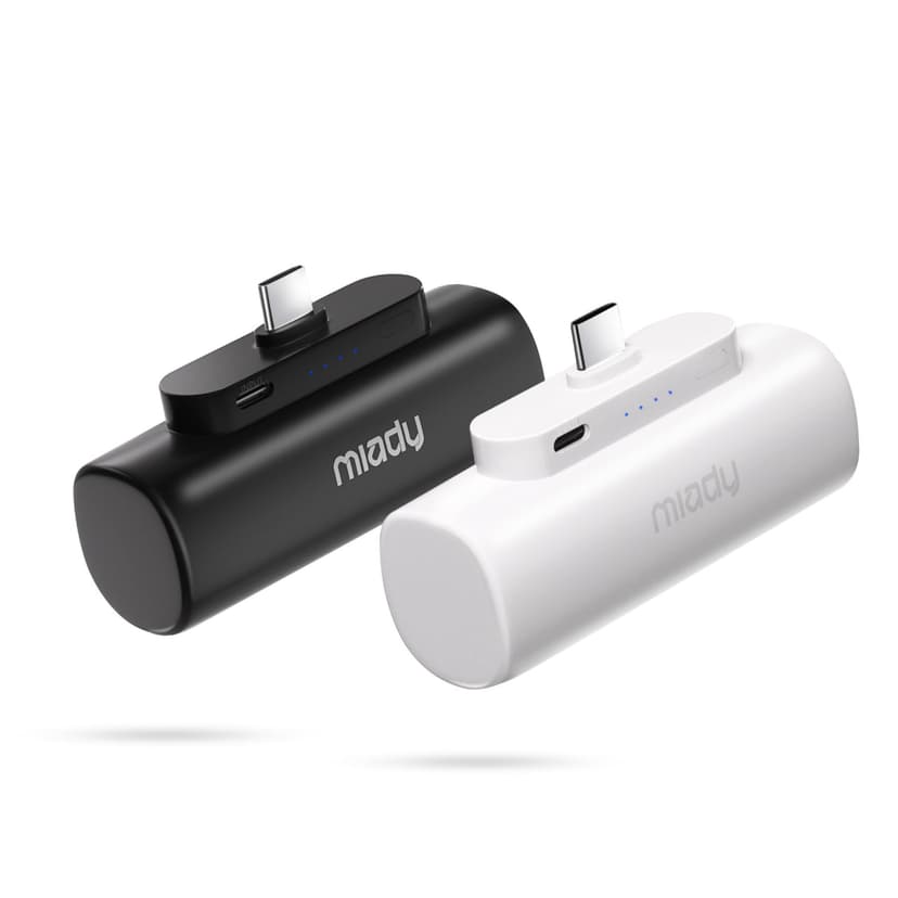 Miady 2-Pack 5000mAh Mini Portable Charger with Built-in Type C Connector, 5V 2.4A USB-C Output Fast Charging Small Power Bank, Compact Battery Pack Compatible with iPhone 17/16/15 Galaxy S24/S22 iPad