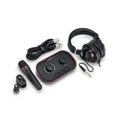 Focusrite Vocaster One Studio – Podcasting Interface for Solo Podcast Recording with Professional Quality Vocaster DM1 Dynamic Microphone & HP60v Headphones. 1 Mic Input & Headphone Output