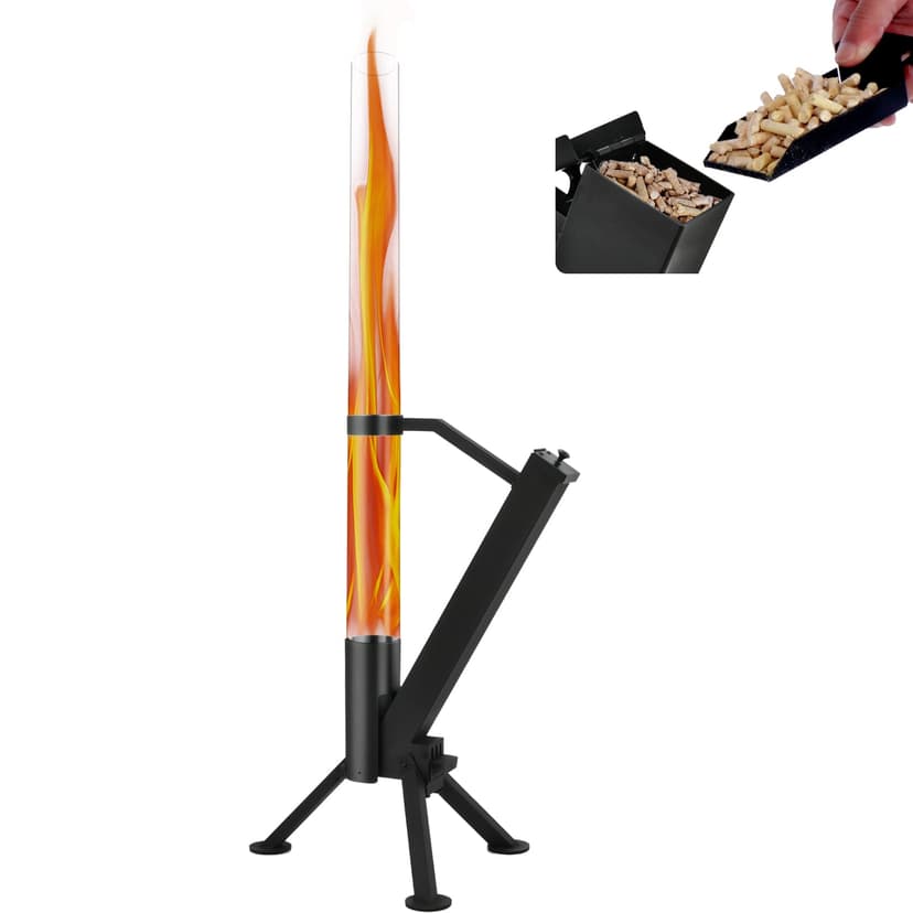 CHARMELEON Wood Pellet Fire Pits for Outside – Portable Wood Pellet Heater – Painted Stainless Steel Outdoor Fire Pit for Backyard – Patio Rocket Stove – Matte Black-S