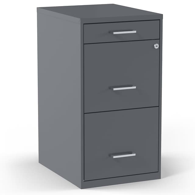 STAPLES Mobile Pedestal File Cabinet with Wheels, 3-Drawer, Letter/Legal Compatible, Locking, Charcoal