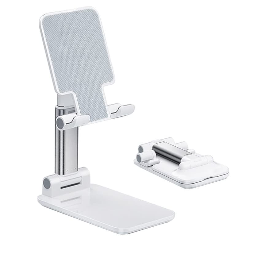 Cell Phone Stand, Angle Height Adjustable Cell Phone Holder with Silicon Pad for Desk Fully Forldable Mobile Phone Holder Compatible with All Mobile Phones, MT-6, (White)