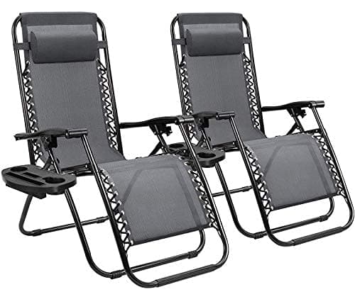 Homall Zero Gravity Chair - Patio Folding Lawn Lounge Chairs Outdoor Gravity Reclining Lounge Chair with Pillows for Poolside Backyard and Beach Set of 2 (Gray)