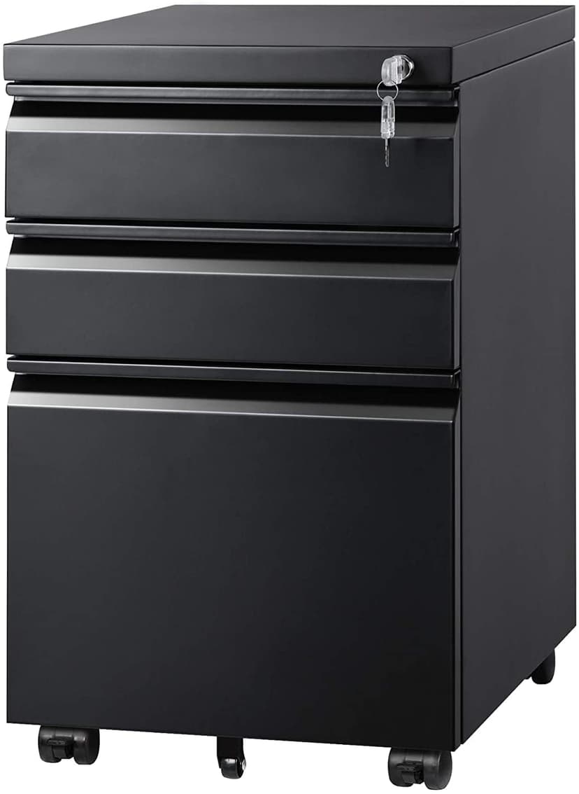 DEVAISE 3 Drawer Mobile File Cabinet Under Desk Office, Fully Assembled Except Casters, Letter/Legal Size, Black