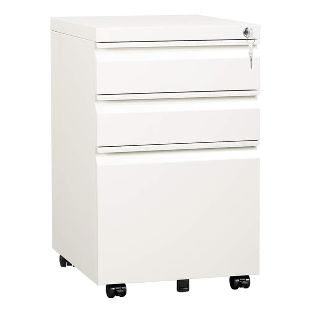 DEVAISE 3-Drawer Mobile File Cabinet (Under Office Desk), Assembled Except Casters, Fits Letter/Standard Sizes, White