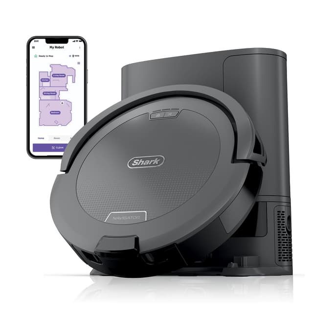 Shark Navigator Robot Vacuum and Self-Empty Base with Bagless 60-Day Capacity Self-Empty Base, SmartPath Navigation, Powerful Pet Hair Pickup, Anti-Hair Wrap, For Carpets & Hard Floors, Grey, RV2120AE