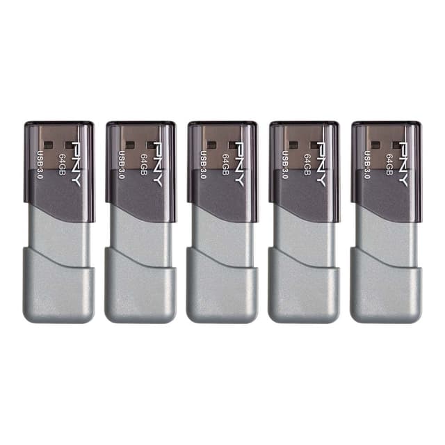 PNY 64GB Turbo Attaché 3 USB 3.0 Flash Drive, Silver (Pack of 5)