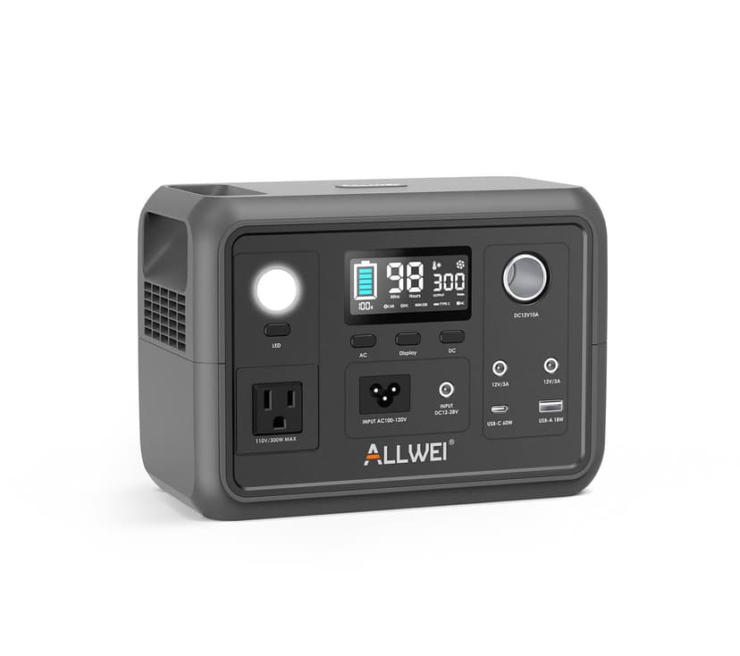 ALLWEI Portable Power Station 300W (Peak 600W) Upgraded, 256Wh LiFePO4 Battery Bank Solar-Generator with 6 Output Ports, Backup Power Supply for Camping Travel Blackout Home Use (Solar Panel Optional)