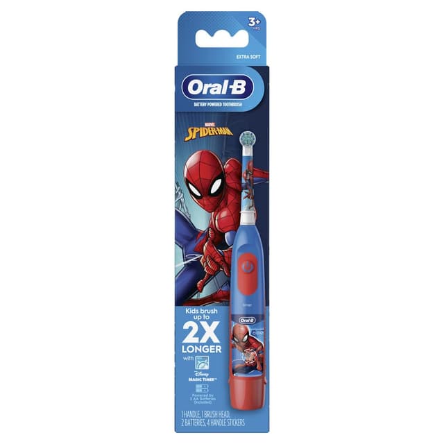 Oral-B Kid's Battery Toothbrush Featuring Marvel's Spiderman, Soft Bristles, Replaceable Brush Head, for Kids 3+