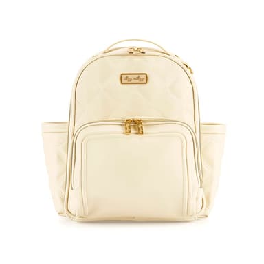 Itzy Ritzy Mini Diaper Bag Backpack – Chic, Compact Mini Plus Backpack with Changing Pad, 10 Pockets (6 Internal, 4 External), Grab-Top Handle & Rubber Feet (Milk & Honey)