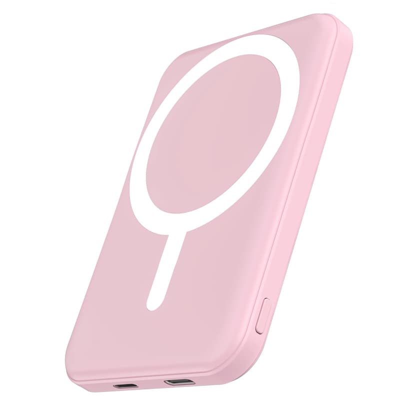 podoru for Magsafe Battery Pack, 5000mAh Magnetic Power Bank with Type-C Cable 20W PD Fast Charging Lighting Input Wireless Portable Charger for iPhone 17/16/15/14/13/12/ All Series-Pink