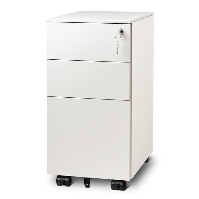 DEVAISE 3 Drawer Vertical File Cabinet with Lock, Under Desk Mobile Metal Filing Cabinet for Home Office Fit Legal/Letter/A4 File, Fully Assembled Except Wheels, White