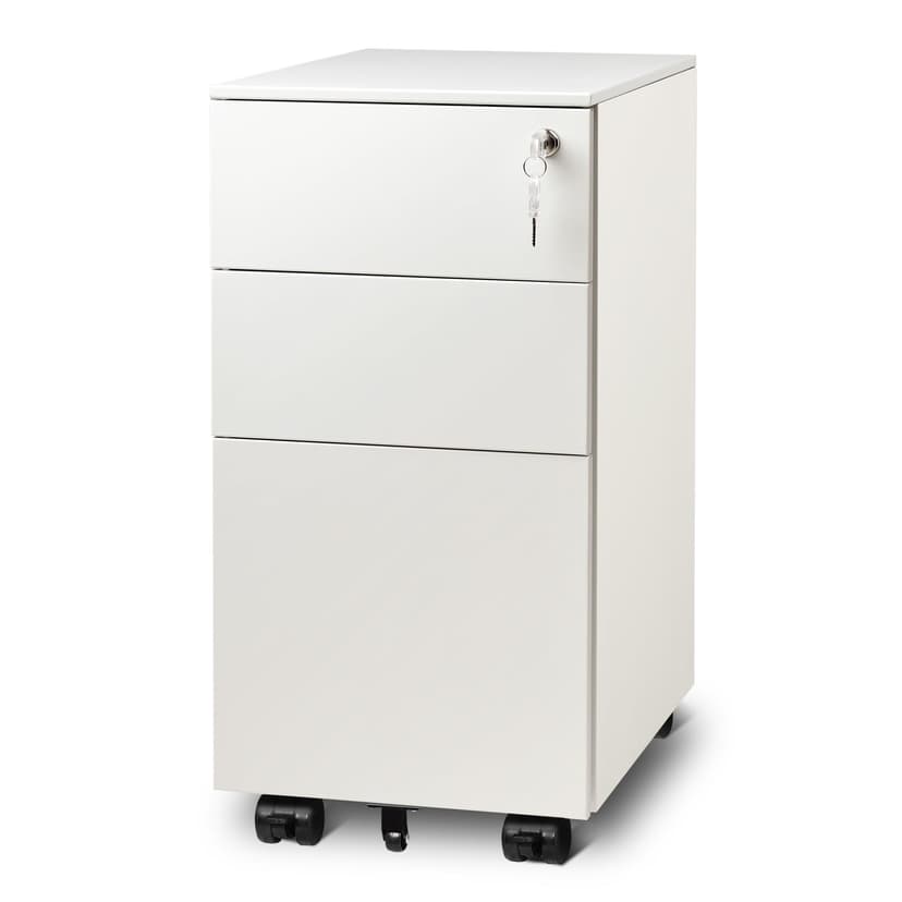 DEVAISE 3 Drawer Vertical File Cabinet with Lock, Under Desk Mobile Metal Filing Cabinet for Home Office Fit Legal/Letter/A4 File, Fully Assembled Except Wheels, White