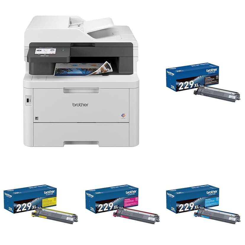 Brother MFCL3780CDW Printer and TN229XL Black and Colors (C, M, & Y) High Yield Toners