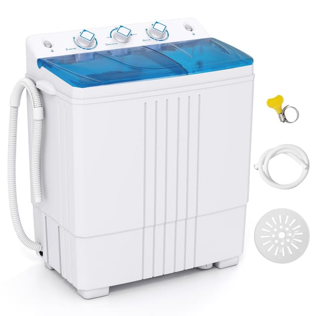 Giantex Portable Washing Machine, 20 LBS Washer & Spinner Combo with Built-in Drain Pump & Time Control, Compact Twin Tub 12 LBS Washing & 8 LBS Spin Drying for Apartment Dorm RV (Blue+White)