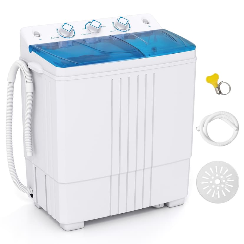 Giantex Portable Washing Machine, 20 LBS Washer & Spinner Combo with Built-in Drain Pump & Time Control, Compact Twin Tub 12 LBS Washing & 8 LBS Spin Drying for Apartment Dorm RV (Blue+White)