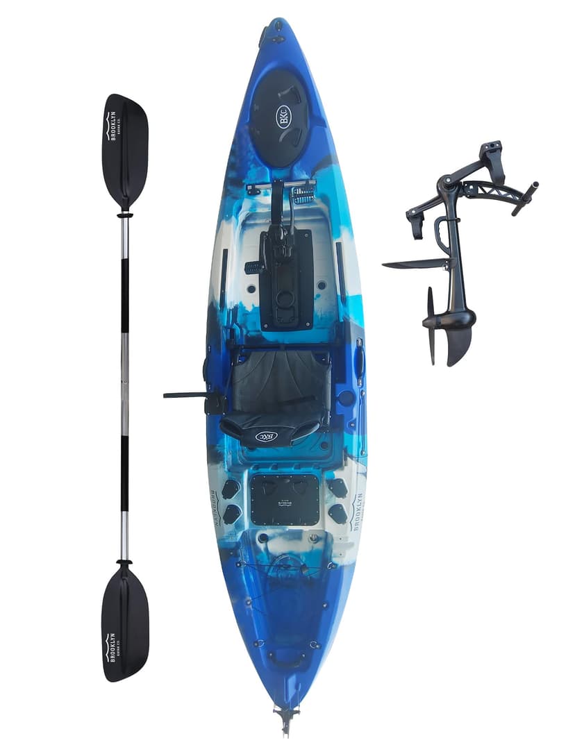 Upgraded Brooklyn 12.0 Pro Pedal Drive Propeller Kayak by BKC, 12 ft Hands-Free Single Fishing Kayak, Rudder Steering, 70 lb Hull, Watertight Storage & Adjustable Seat